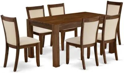 East West Furniture East West Furniture - CNMZ7-NN-32- 7-Pcs Dining Set - A Wood Dining Table and 6 Light Beige Linen Fabric Mid Century Chairs with Stylish High Back - (Sand Blasting Antique Walnut Finish)