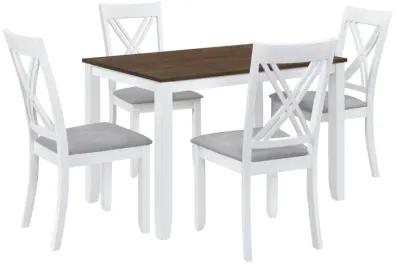 Rustic Minimalist Wood 5-Piece Dining Table Set With 4 X-Back Chairs For Small Places