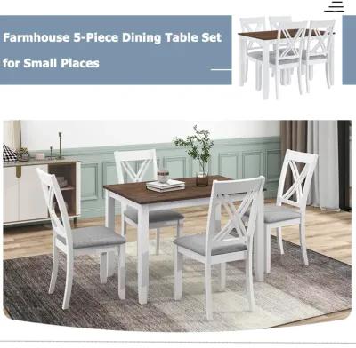 Rustic Minimalist Wood 5-Piece Dining Table Set With 4 X-Back Chairs For Small Places