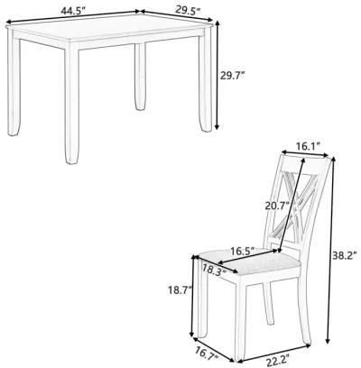 Rustic Minimalist Wood 5-Piece Dining Table Set With 4 X-Back Chairs For Small Places