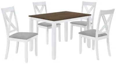 Rustic Minimalist Wood 5-Piece Dining Table Set With 4 X-Back Chairs For Small Places