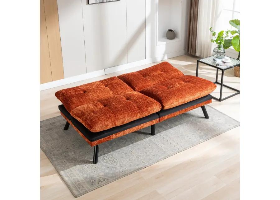 Orange Chenille Convertible Sofa Bed - Lounge Couch