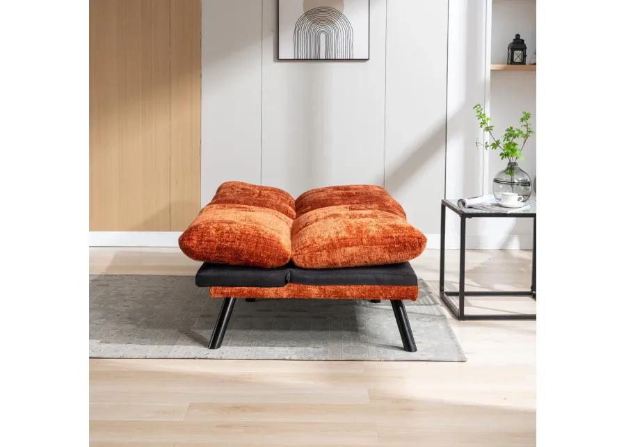 Orange Chenille Convertible Sofa Bed - Lounge Couch