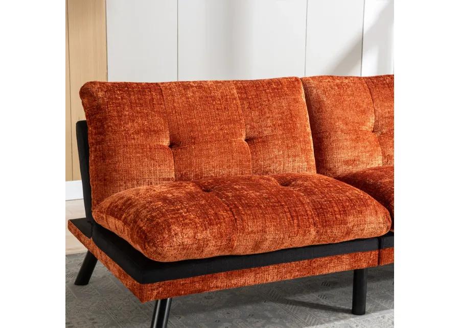 Orange Chenille Convertible Sofa Bed - Lounge Couch