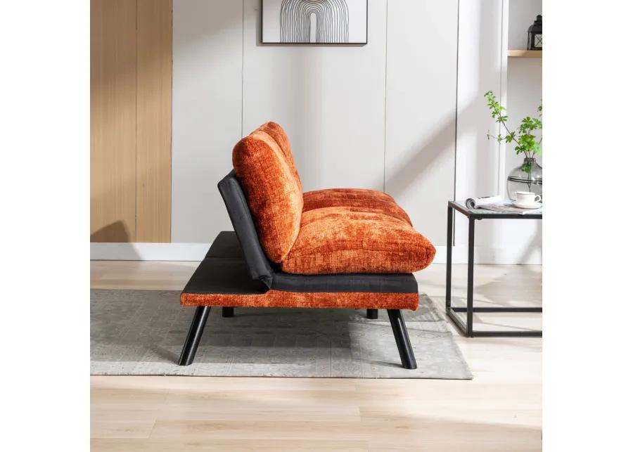 Orange Chenille Convertible Sofa Bed - Lounge Couch