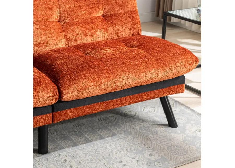 Orange Chenille Convertible Sofa Bed - Lounge Couch