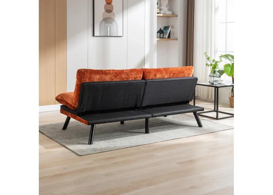 Orange Chenille Convertible Sofa Bed - Lounge Couch