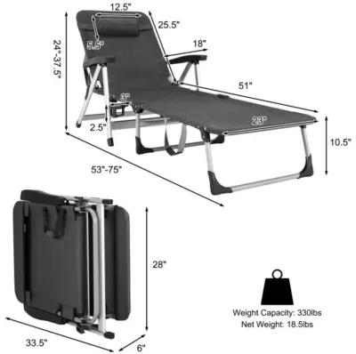 Hivvago Beach Folding Chaise Lounge Recliner with 7 Adjustable Position