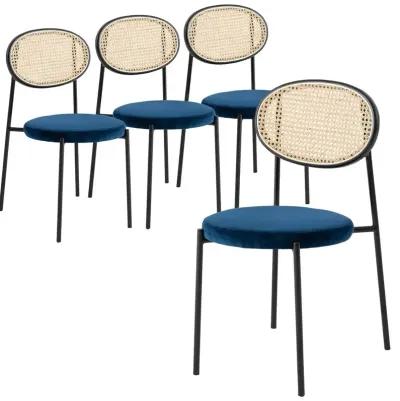 LeisureMod Euston Modern Wicker Dining Chair with Velvet Round Seat Set of 4