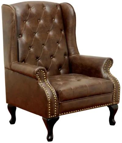 Vaugh Traditional Wing Accent Chair In Nail Head, Rustic Brown Finish-Benzara