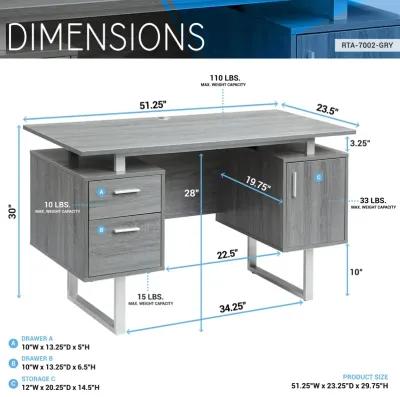 Modern Office Desk with Storage, Grey