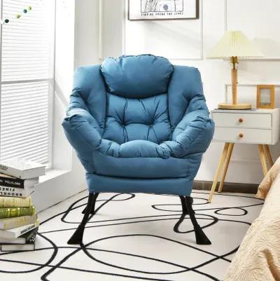 Modern Polyester Fabric Lazy Chair with Steel Frame and Side Pocket