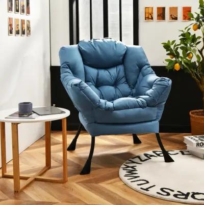 Modern Polyester Fabric Lazy Chair with Steel Frame and Side Pocket