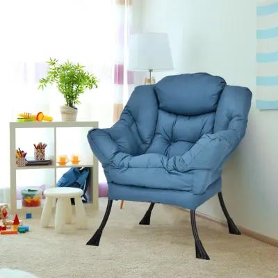 Modern Polyester Fabric Lazy Chair with Steel Frame and Side Pocket