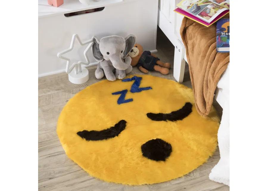 Walk on Me Emoji Faux Fur Soft and Cute 26 in. Sleeping Area Rug Made in France