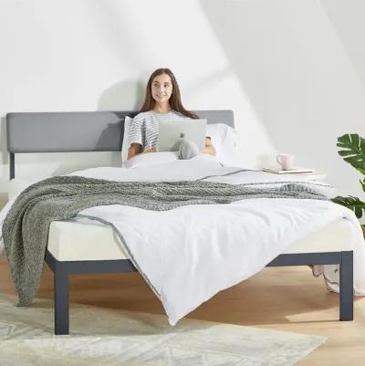 Hivvago Queen Size Grey Soft Fabric Metal Headboard Platform Bed Wooden Slats