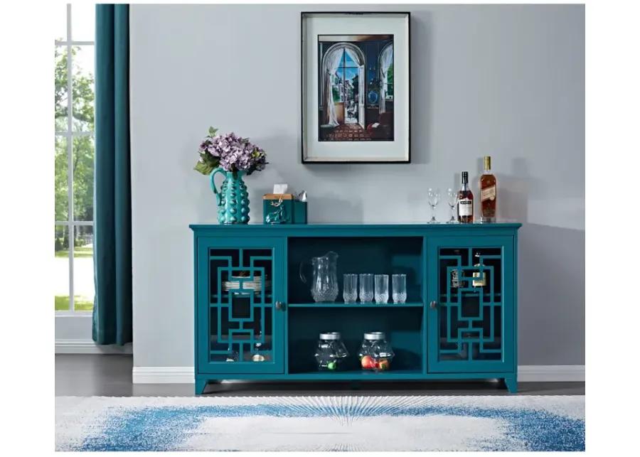 60" Sideboard Buffet Table With 2 Doors, Storage Cabinet With Adjustable Shelves, Teal