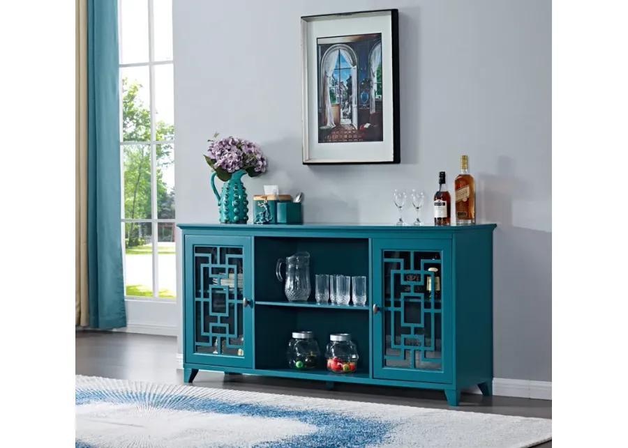 60" Sideboard Buffet Table With 2 Doors, Storage Cabinet With Adjustable Shelves, Teal