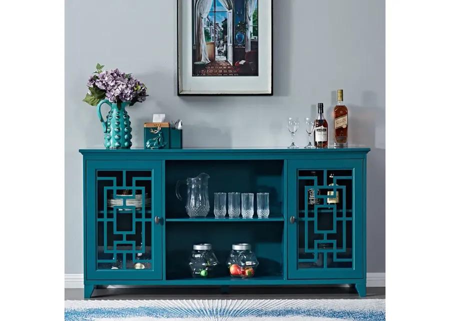 60" Sideboard Buffet Table With 2 Doors, Storage Cabinet With Adjustable Shelves, Teal