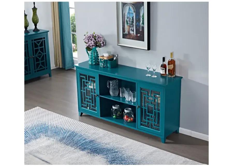 60" Sideboard Buffet Table With 2 Doors, Storage Cabinet With Adjustable Shelves, Teal