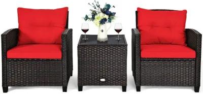 3 Pcs Patio Rattan Furniture Set Cushioned Conversation Set Coffee Table