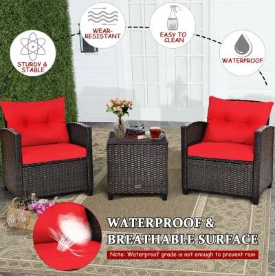 3 Pcs Patio Rattan Furniture Set Cushioned Conversation Set Coffee Table