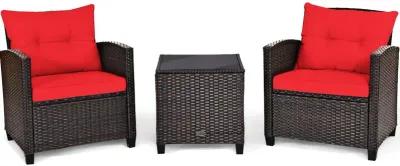 3 Pcs Patio Rattan Furniture Set Cushioned Conversation Set Coffee Table