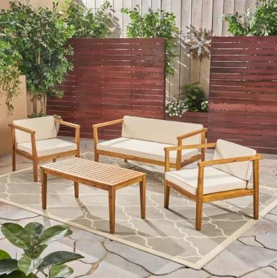 Merax Outdoor 4-Seater Acacia Wood Chat Set with Coffee Table