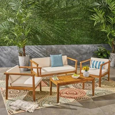 Merax Outdoor 4-Seater Acacia Wood Chat Set with Coffee Table