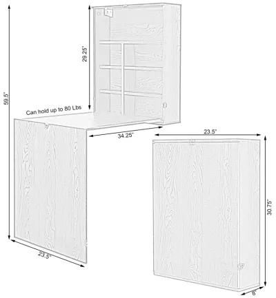 Wall Mount Laptop Fold-out Desk with Shelves, White