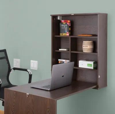 Wall Mount Laptop Fold-out Desk with Shelves, White