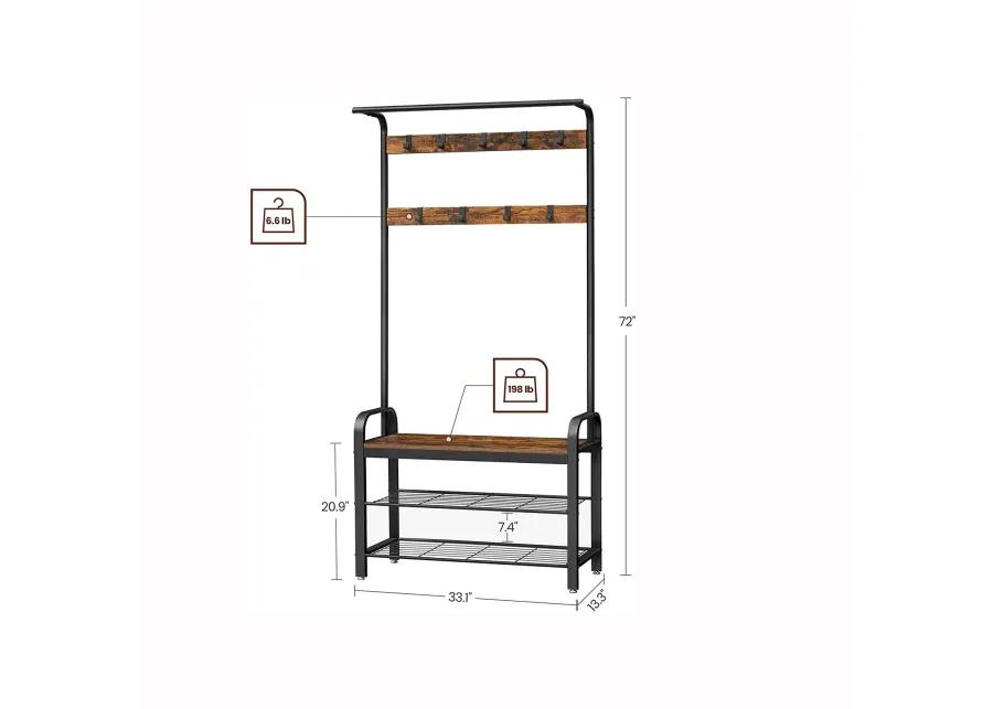 Coat Rack Shoe Bench with Wood, Look Accent and Metal Frame