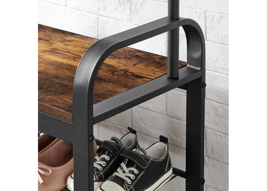 Coat Rack Shoe Bench with Wood, Look Accent and Metal Frame