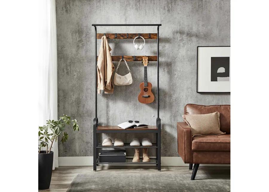 Coat Rack Shoe Bench with Wood, Look Accent and Metal Frame