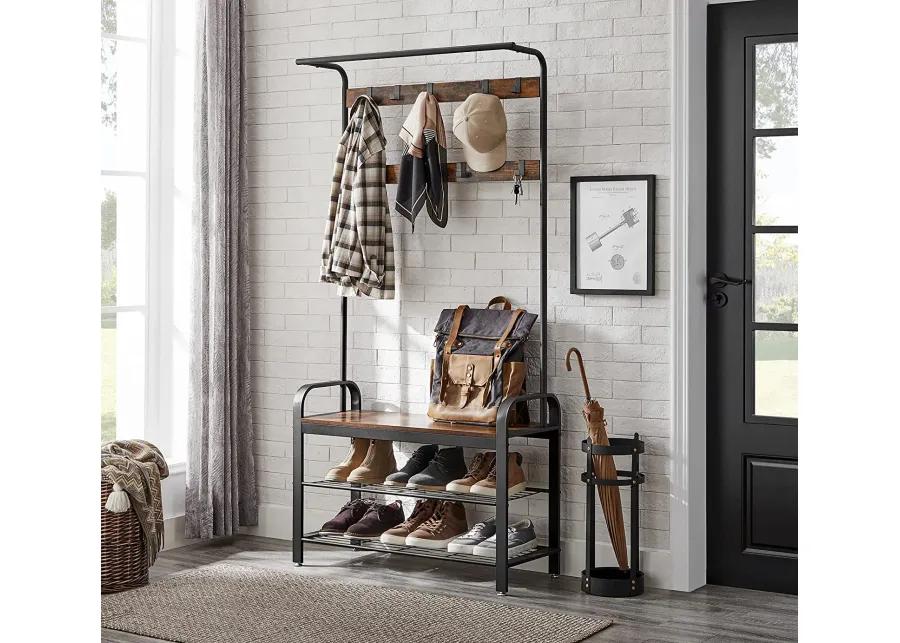 Coat Rack Shoe Bench with Wood, Look Accent and Metal Frame