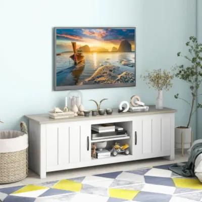 TV Stand with 2 Cabinets and Open Shelves for TVs up to 65 Inch