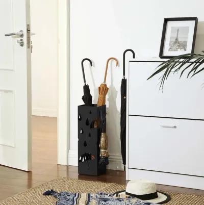 Square Metal Umbrella Stand – Holder Rack with Water Tray and Hooks