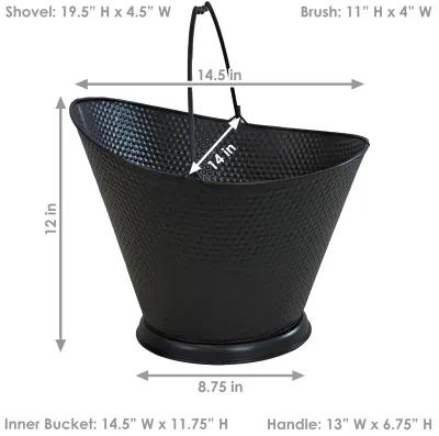 Sunnydaze 5-Gallon Iron Ash Bucket with Shovel and Brush - Black