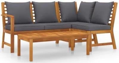 vidaXL 4 Piece Garden Lounge Set with Cushion Solid Acacia Wood