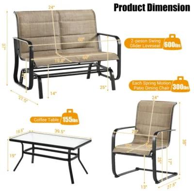 Hivvago 4 Pieces Outdoor Patio Furniture Set with Padded Glider Loveseat and Coffee Table