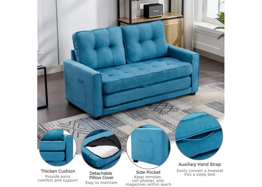 Merax 59.4" Loveseat Sofa with Pull-Out Bed Modern Upholstered Couch with Side Pocket for Living Room Office