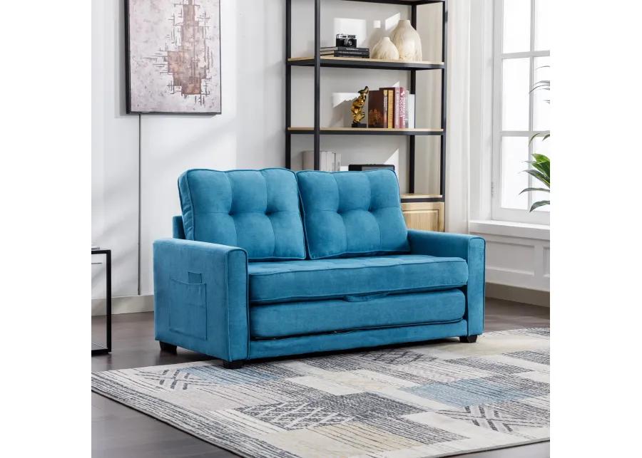 Merax 59.4" Loveseat Sofa with Pull-Out Bed Modern Upholstered Couch with Side Pocket for Living Room Office