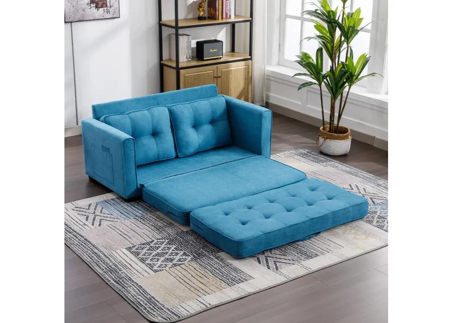 Merax 59.4" Loveseat Sofa with Pull-Out Bed Modern Upholstered Couch with Side Pocket for Living Room Office