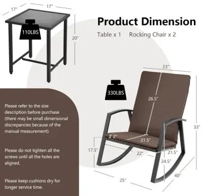 3 Pieces Patio Rattan Rocking Furniture Set