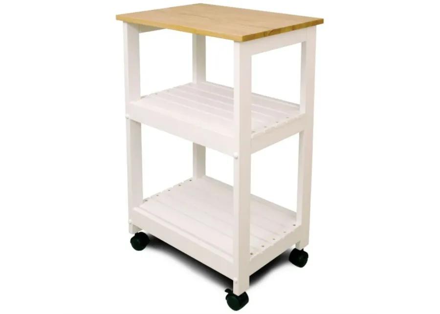 Hivvago White Kitchen Microwave Cart with Butcher Block Top & Locking Casters