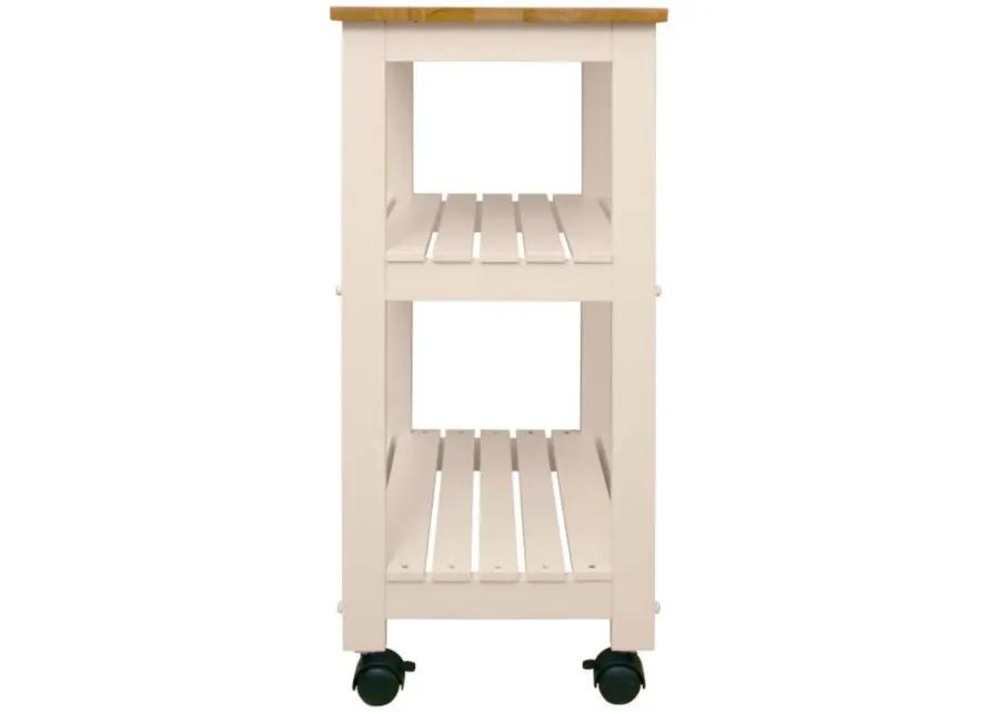 Hivvago White Kitchen Microwave Cart with Butcher Block Top & Locking Casters