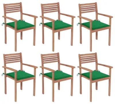 vidaXL Stackable Garden Chairs with Cushions 6 pcs Solid Teak Wood