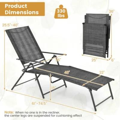 Hivvago 2 Piece Patio Folding Chaise Lounge Chairs Recliner with 6-Level Backrest