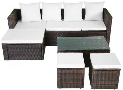 vidaXL 4 Piece Garden Lounge Set with Cushions Poly Rattan Brown