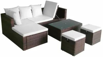 vidaXL 4 Piece Garden Lounge Set with Cushions Poly Rattan Brown